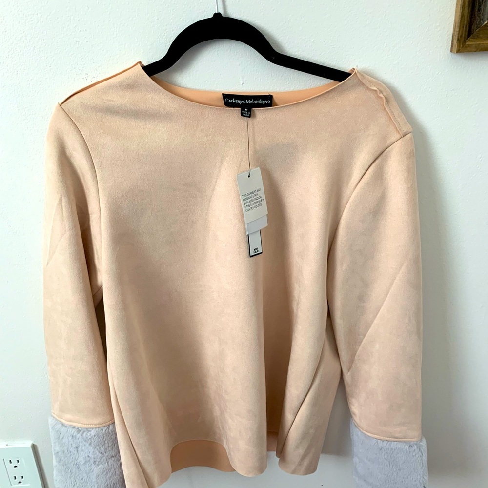 Pink suede top with fur cuffs